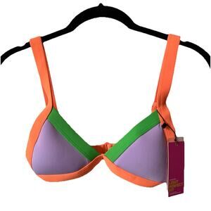 NWT OneOne Womens Small Kameron Bikini Top Triangle Neon Colorblock One One Swim